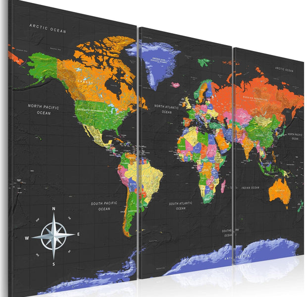 Stretched Canvas World Map Art - Maps: Dark Depth-Tiptophomedecor