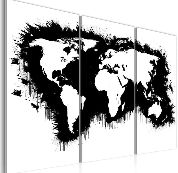 Stretched Canvas World Map Art - Monochromatic Map Of The World - Triptych-Tiptophomedecor