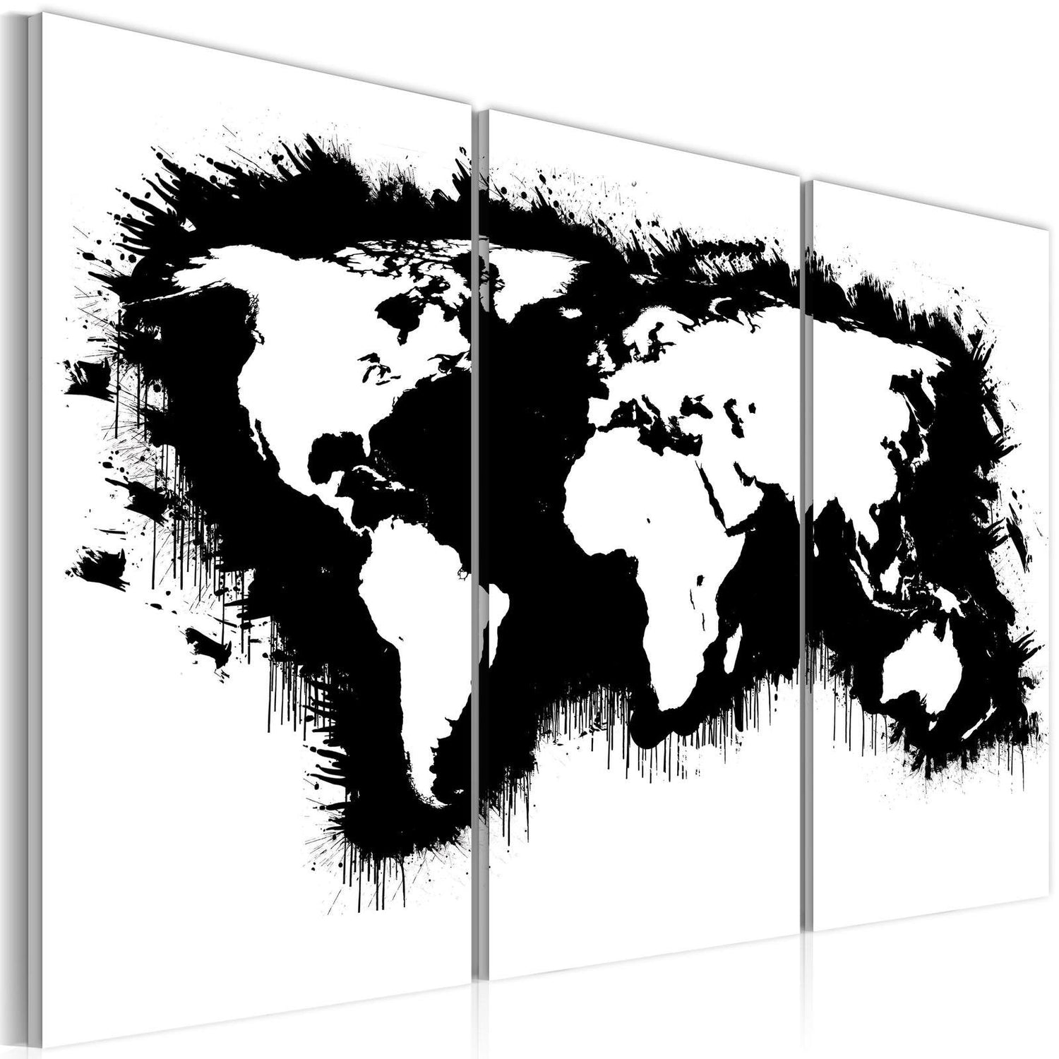 Stretched Canvas World Map Art - Monochromatic Map Of The World - Triptych-Tiptophomedecor