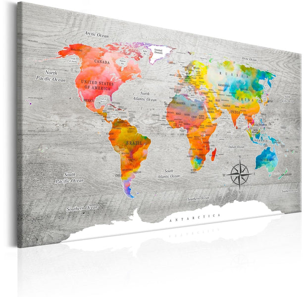 Stretched Canvas World Map Art - Multicolored Travels-Tiptophomedecor
