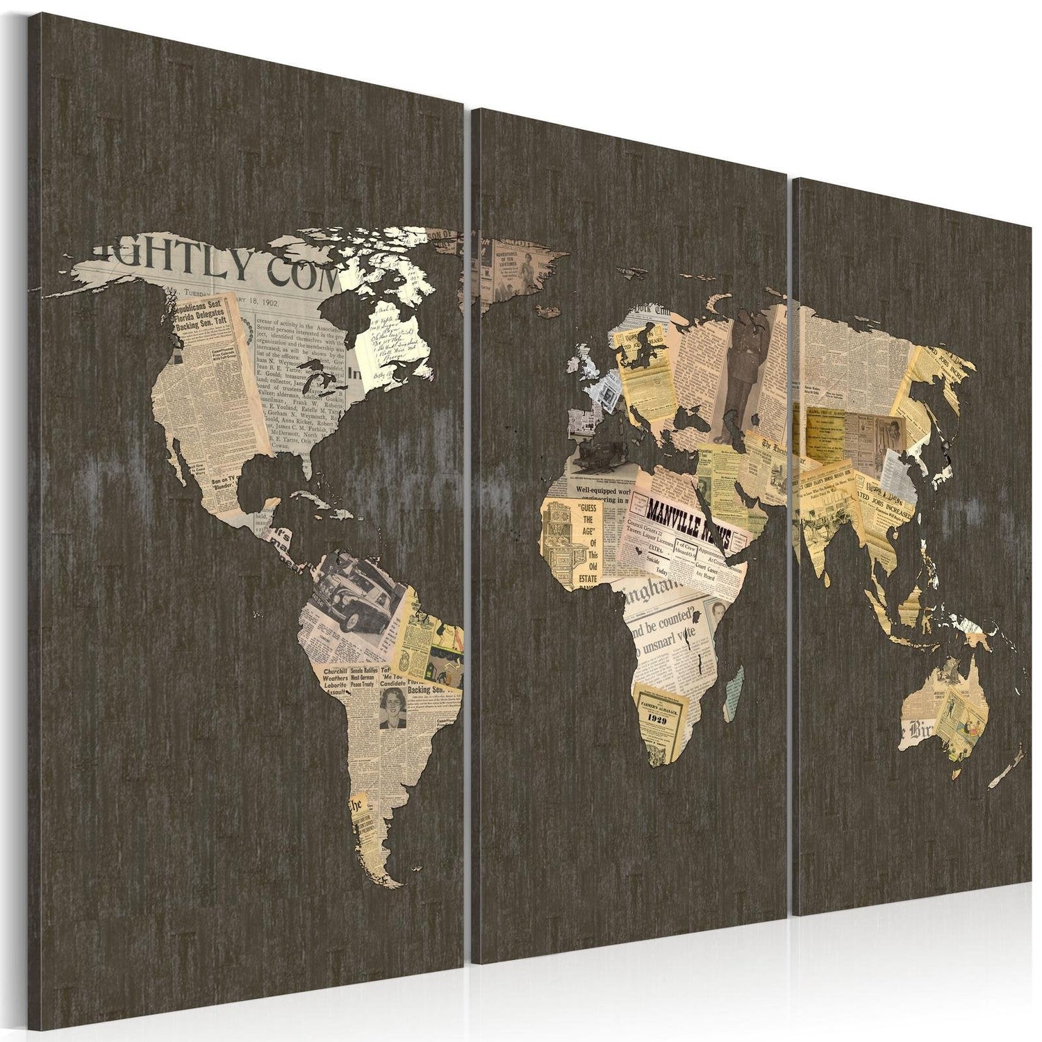 Stretched Canvas World Map Art - News Of The World - Triptych-Tiptophomedecor