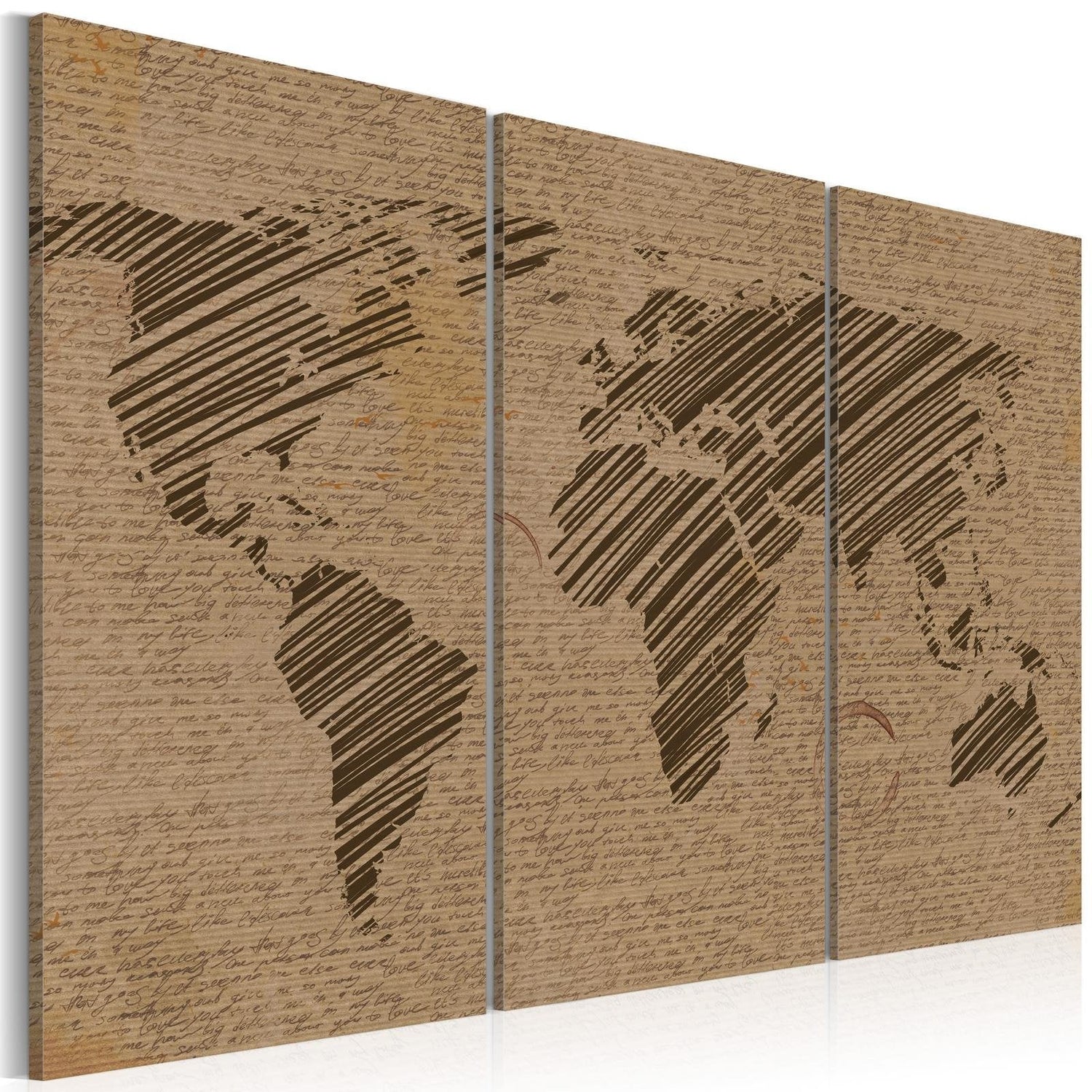 Stretched Canvas World Map Art - Notes From The World - Triptych-Tiptophomedecor