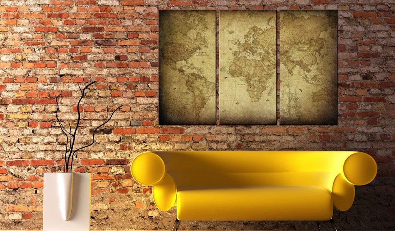 Stretched Canvas World Map Art - Old Map: Triptych-Tiptophomedecor