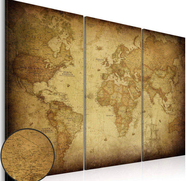 Stretched Canvas World Map Art - Old Map: Triptych-Tiptophomedecor