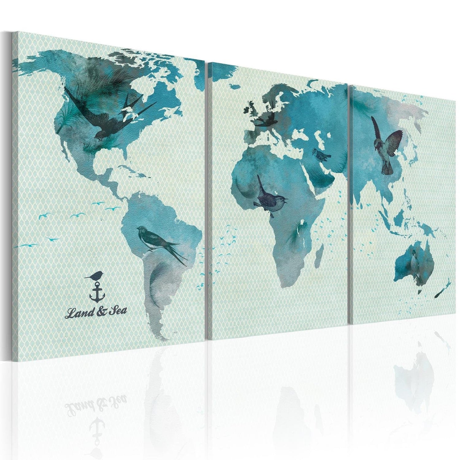 Stretched Canvas World Map Art - Ornithological Map Of The World-Tiptophomedecor