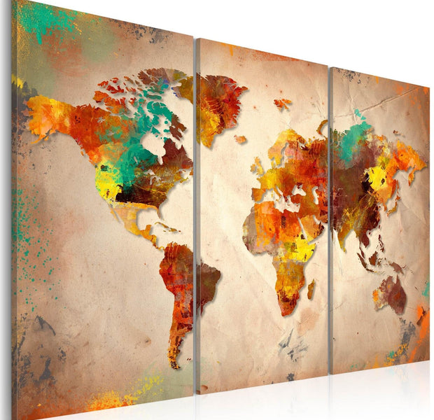 Stretched Canvas World Map Art - Painted World - Triptych-Tiptophomedecor