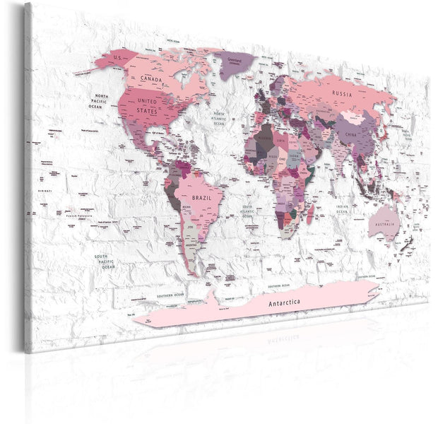 Stretched Canvas World Map Art - Pink Frontiers-Tiptophomedecor