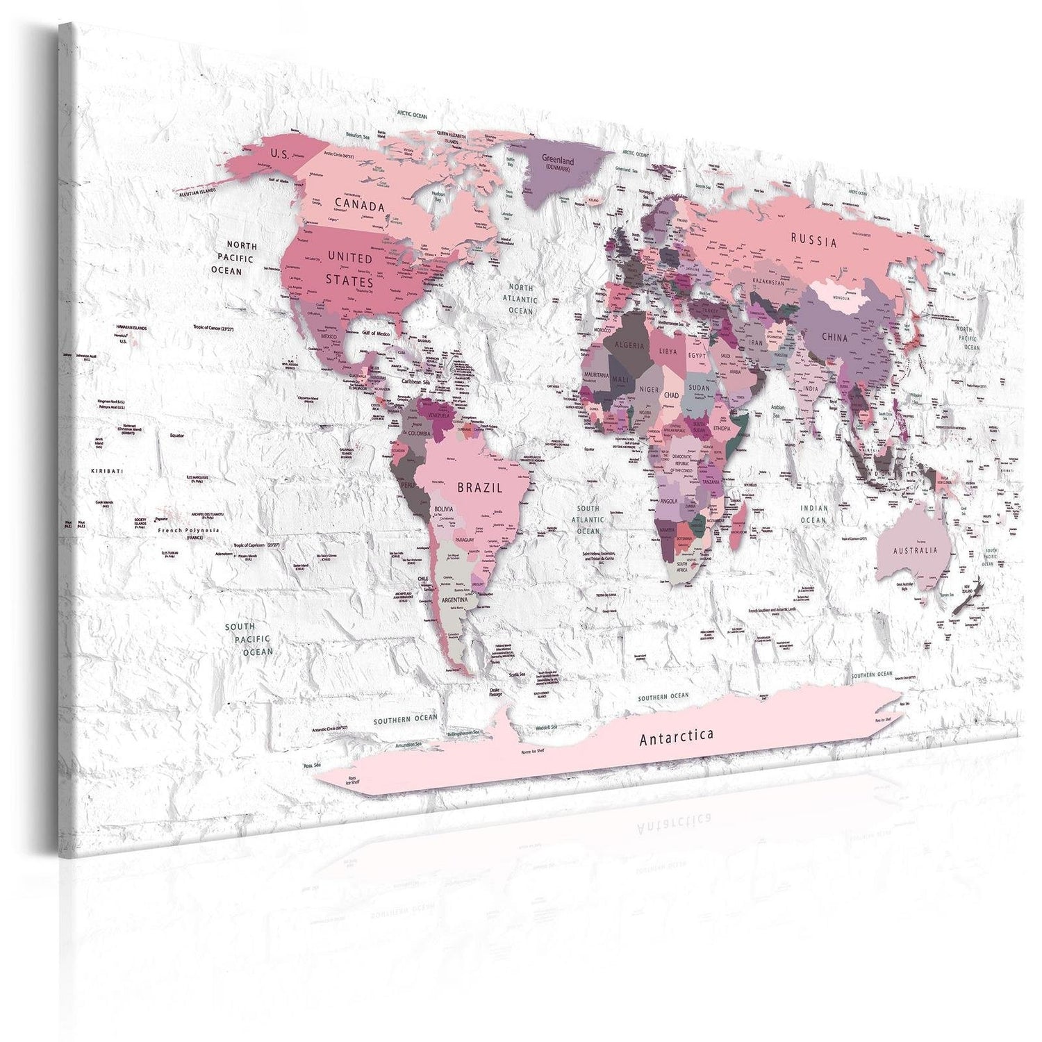Stretched Canvas World Map Art - Pink Frontiers-Tiptophomedecor