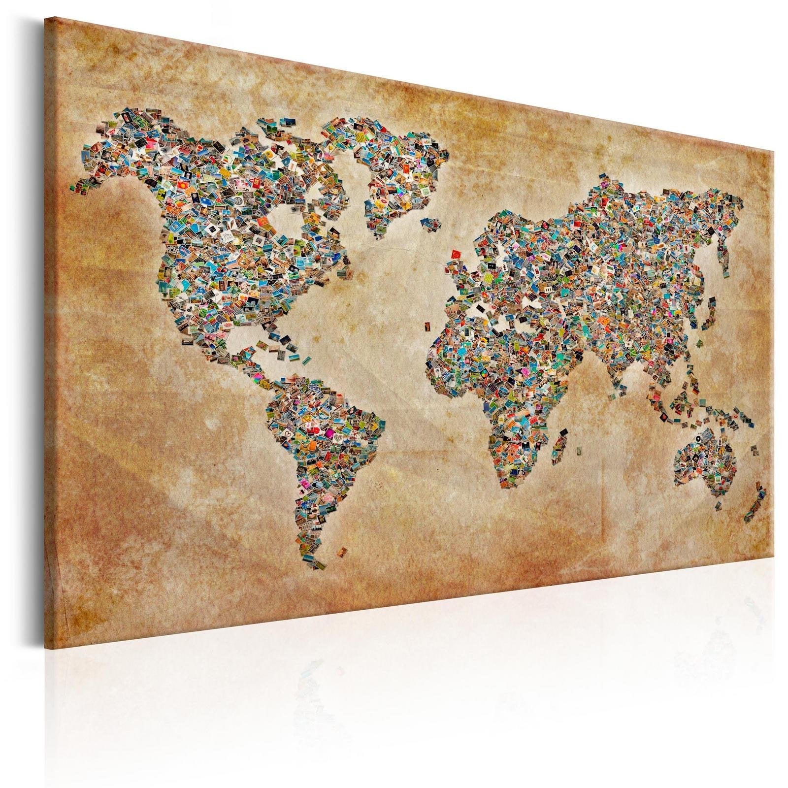 Stretched Canvas World Map Art - Postcards From The World-Tiptophomedecor
