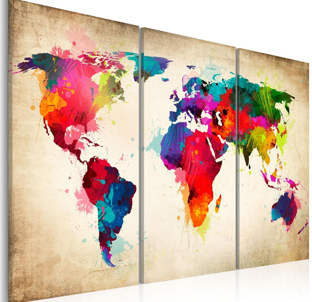 Stretched Canvas World Map Art - Rainbow Continents-Tiptophomedecor