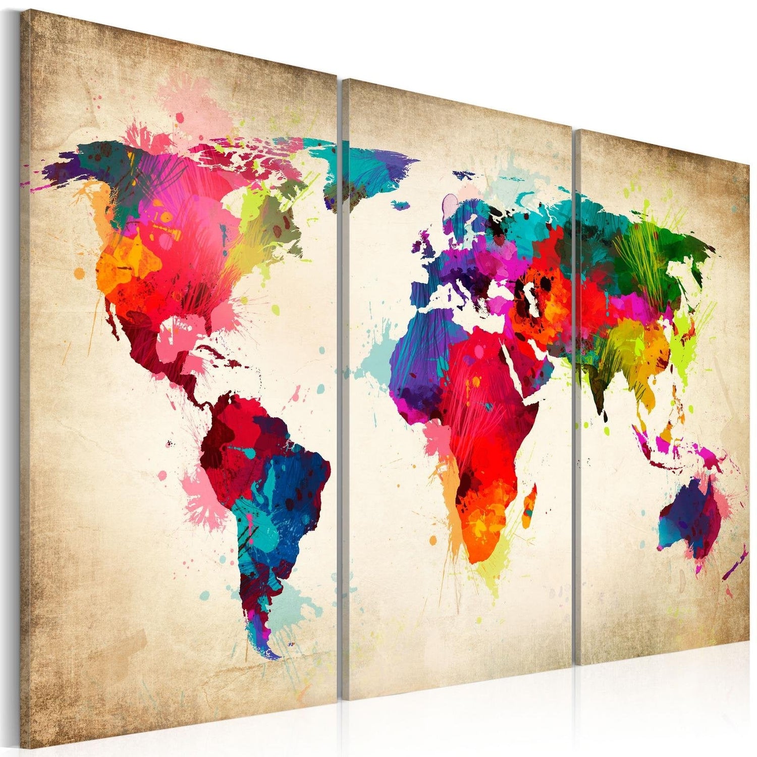 Stretched Canvas World Map Art - Rainbow Continents-Tiptophomedecor