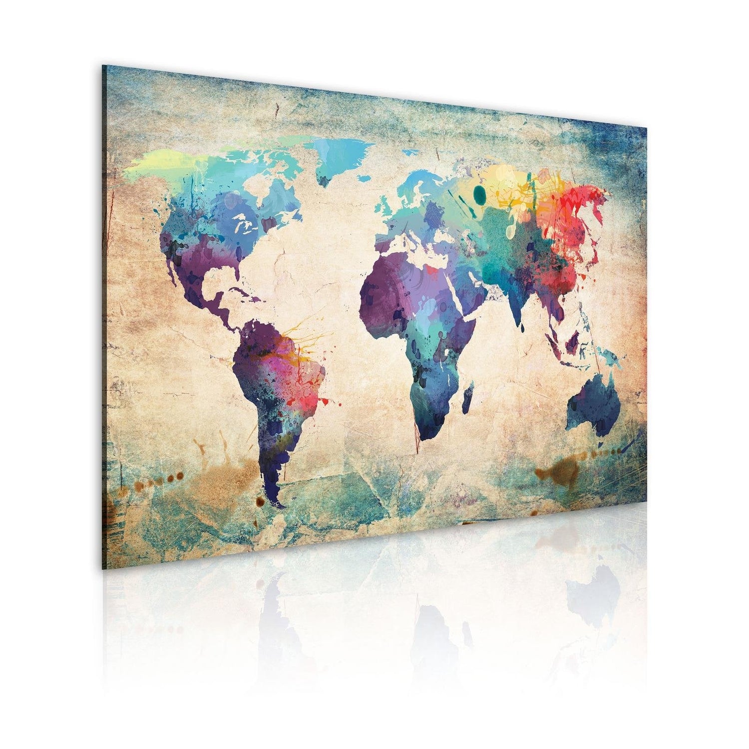 Stretched Canvas World Map Art - Rainbow-Hued Map-Tiptophomedecor
