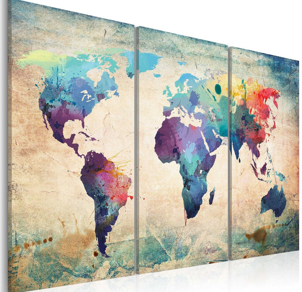 Stretched Canvas World Map Art - Rainbow Map (Triptych)-Tiptophomedecor