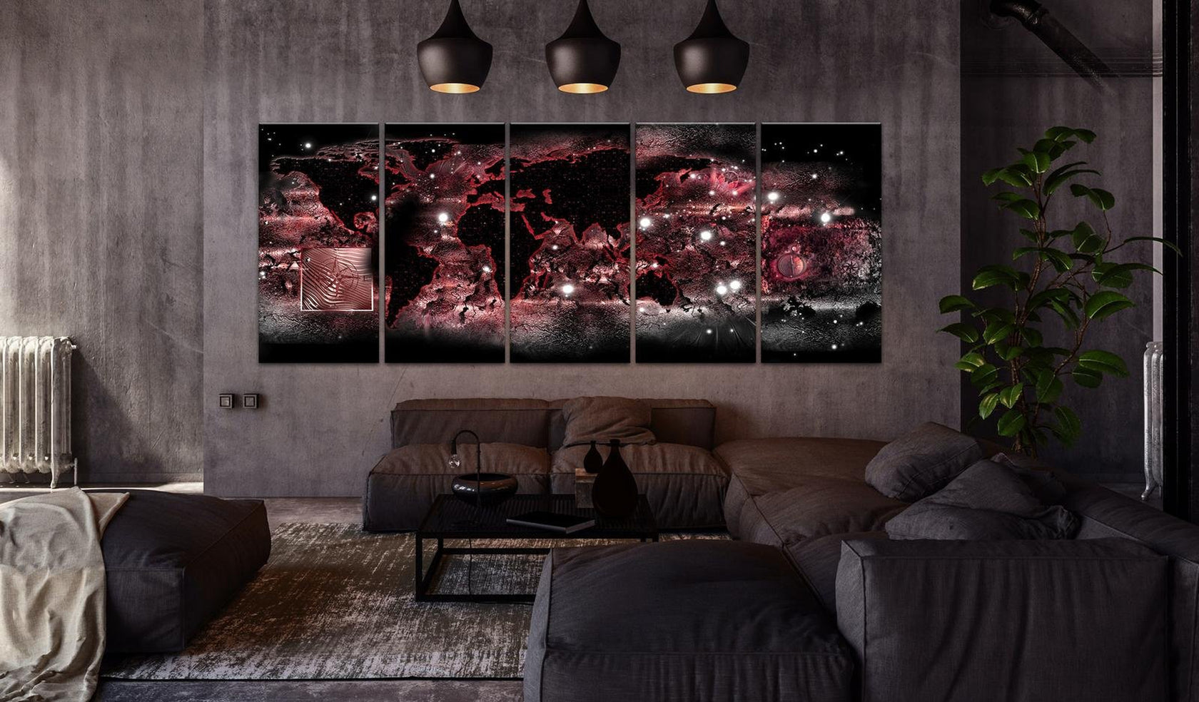Stretched Canvas World Map Art - Red Light-Tiptophomedecor