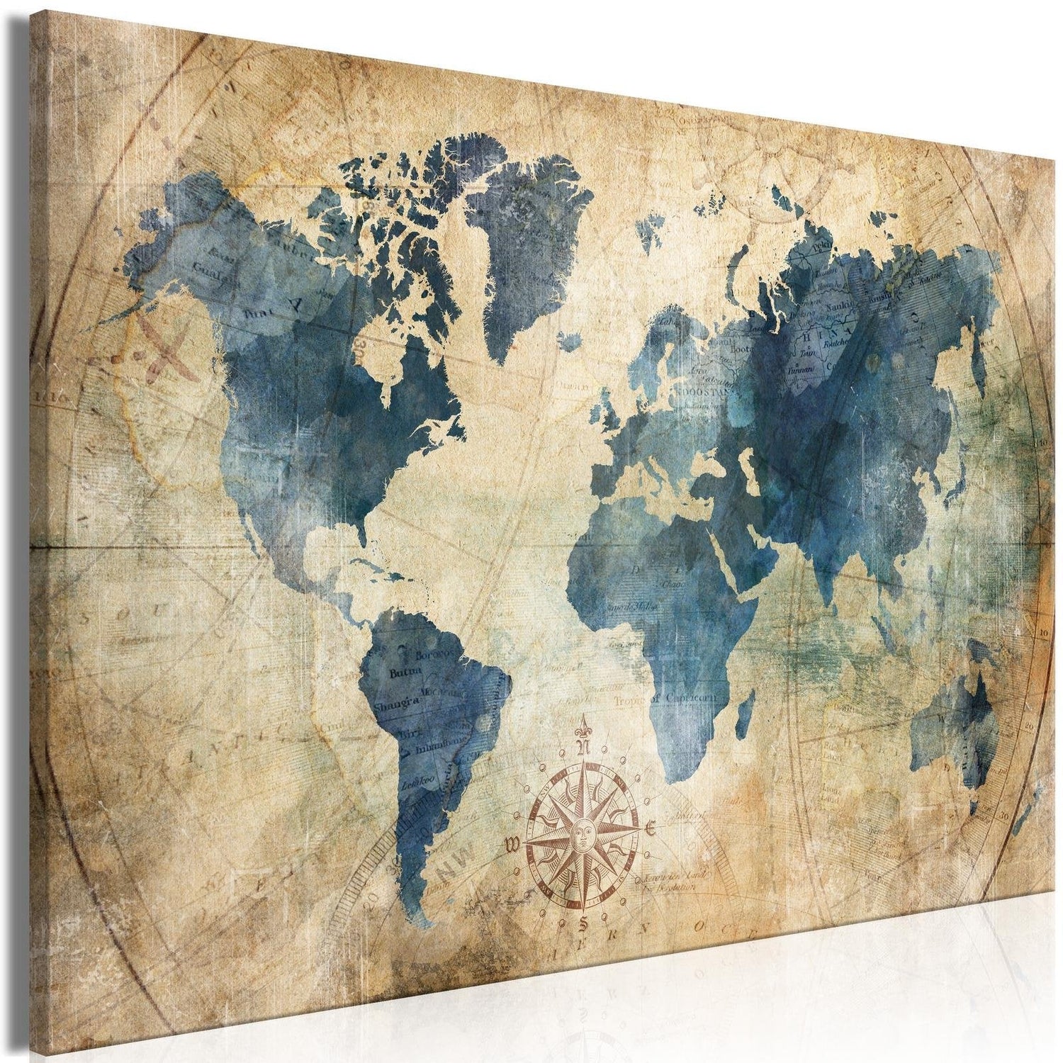 Stretched Canvas World Map Art - Retro Map Wide-Tiptophomedecor