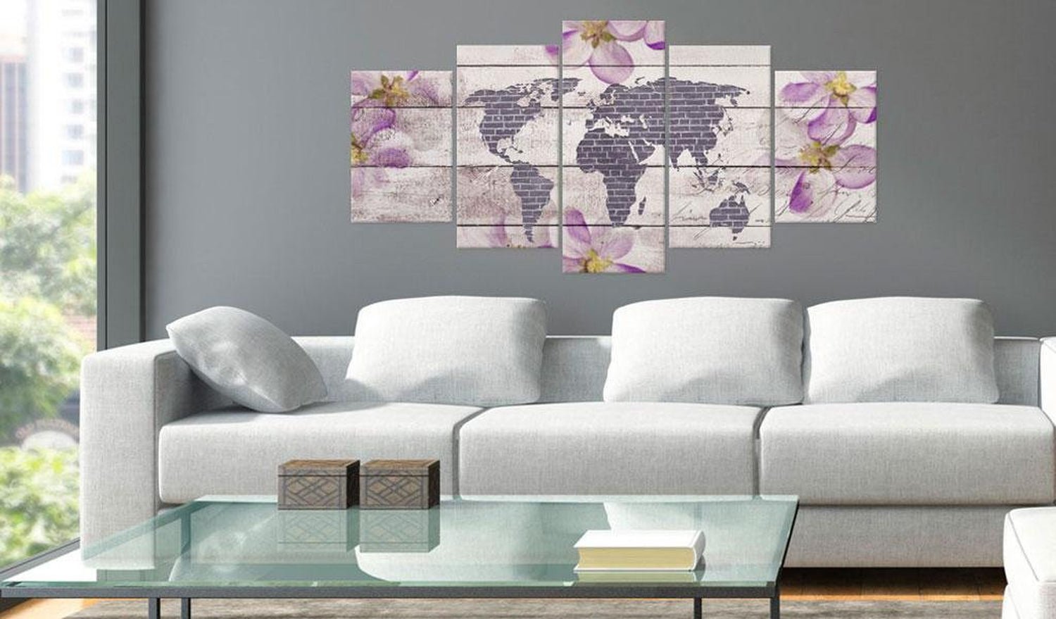 Stretched Canvas World Map Art - Romantic World Map-Tiptophomedecor