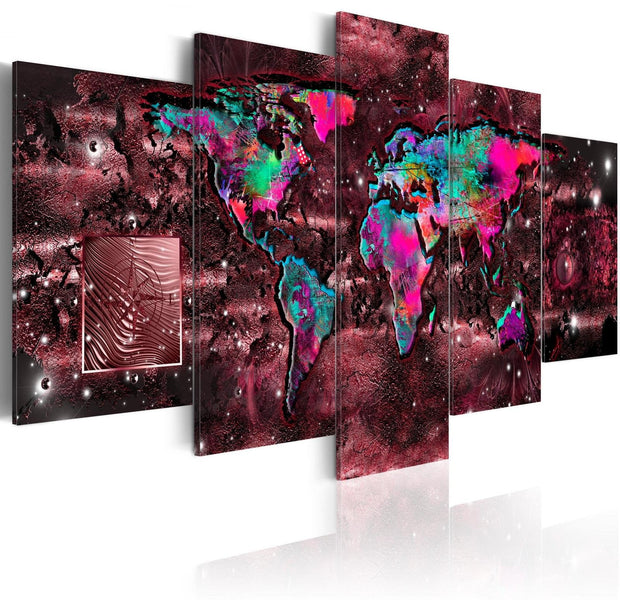 Stretched Canvas World Map Art - Ruby Journey-Tiptophomedecor