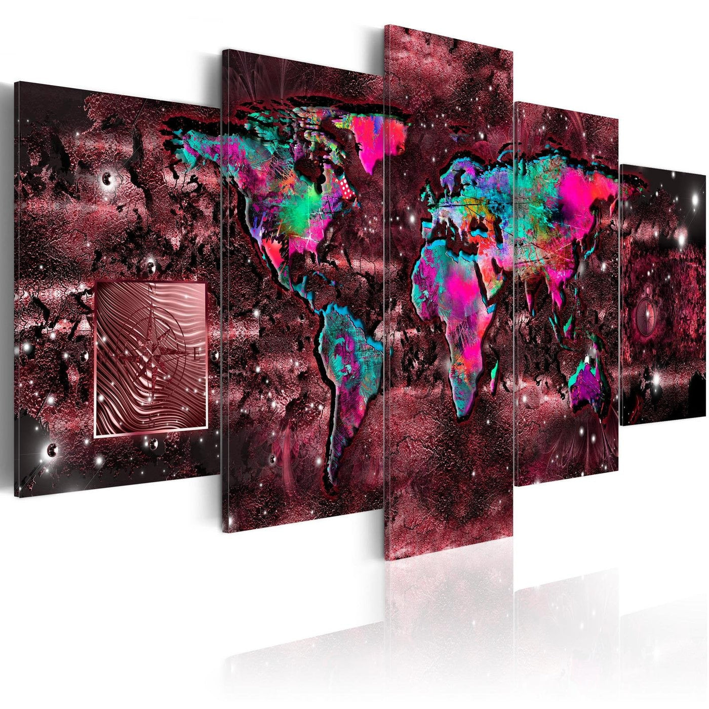 Stretched Canvas World Map Art - Ruby Journey-Tiptophomedecor