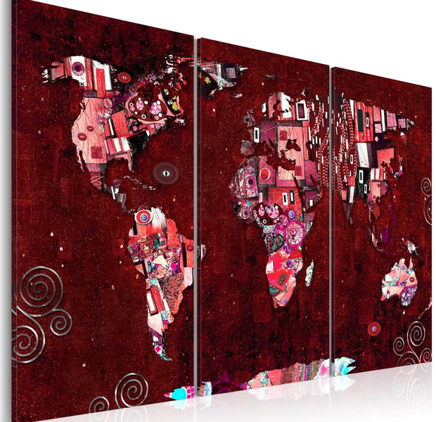 Stretched Canvas World Map Art - Ruby World-Tiptophomedecor