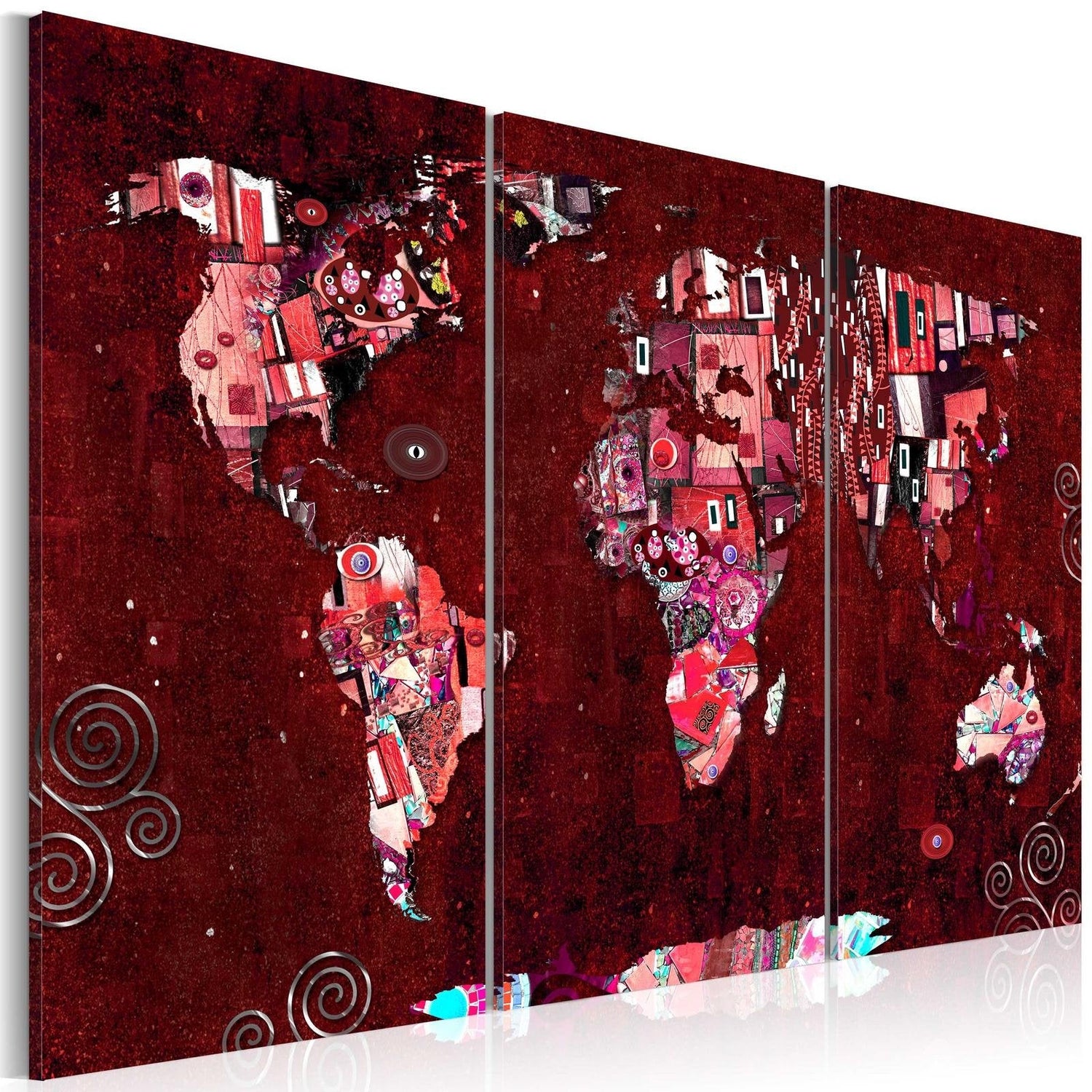 Stretched Canvas World Map Art - Ruby World-Tiptophomedecor