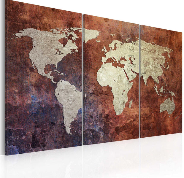 Stretched Canvas World Map Art - Rusty Map Of The World - Triptych-Tiptophomedecor