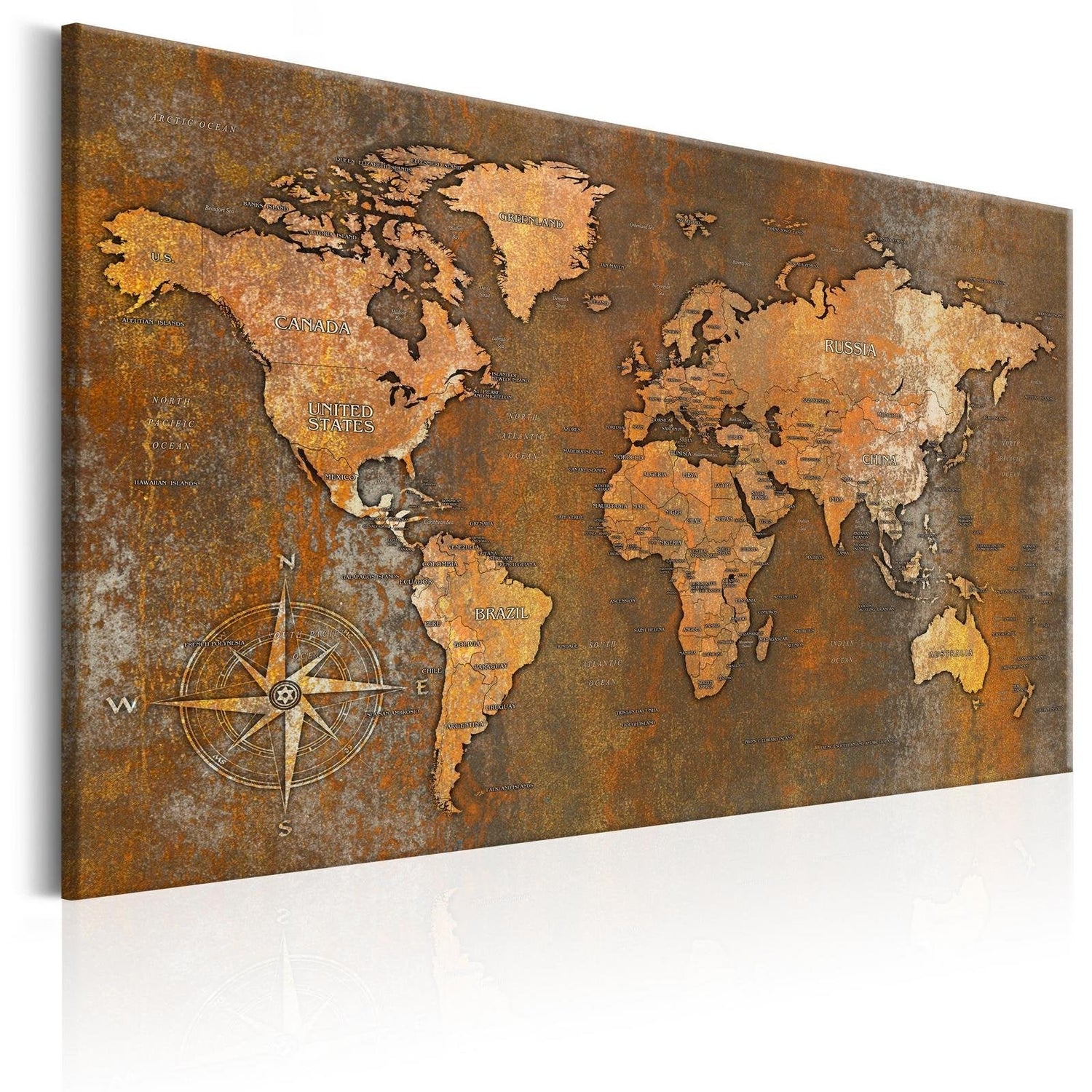 Stretched Canvas World Map Art - Rusty World-Tiptophomedecor