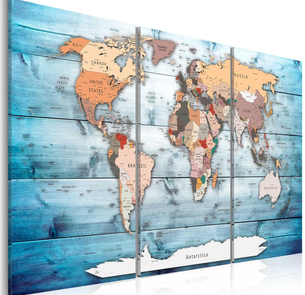 Stretched Canvas World Map Art - Sapphire Travels-Tiptophomedecor