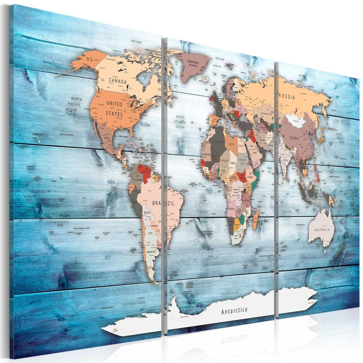 Stretched Canvas World Map Art - Sapphire Travels-Tiptophomedecor