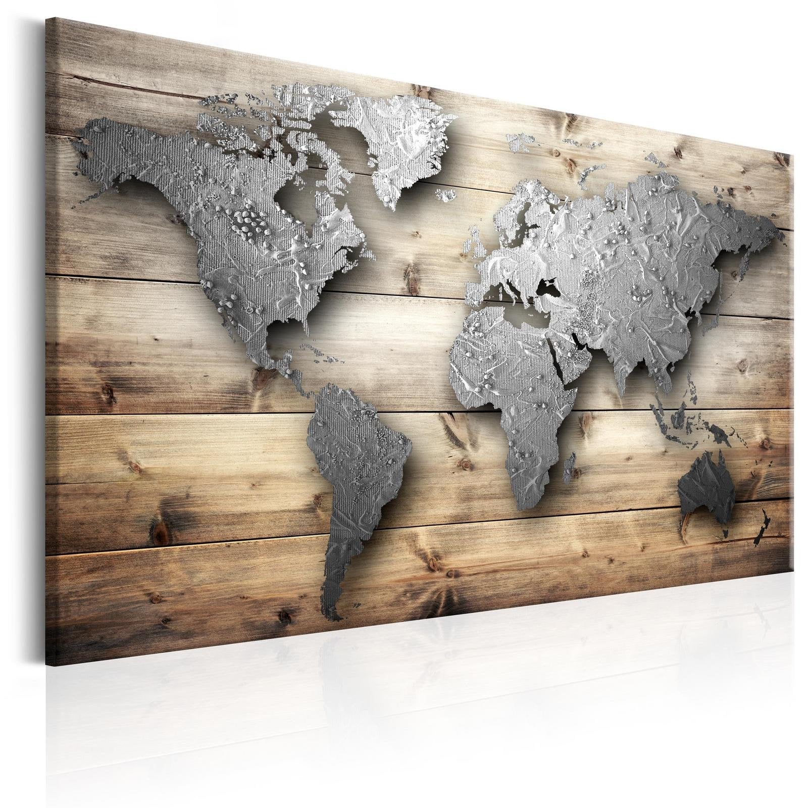 Stretched Canvas World Map Art - Silver World-Tiptophomedecor