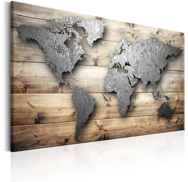 Stretched Canvas World Map Art - Silver World-Tiptophomedecor