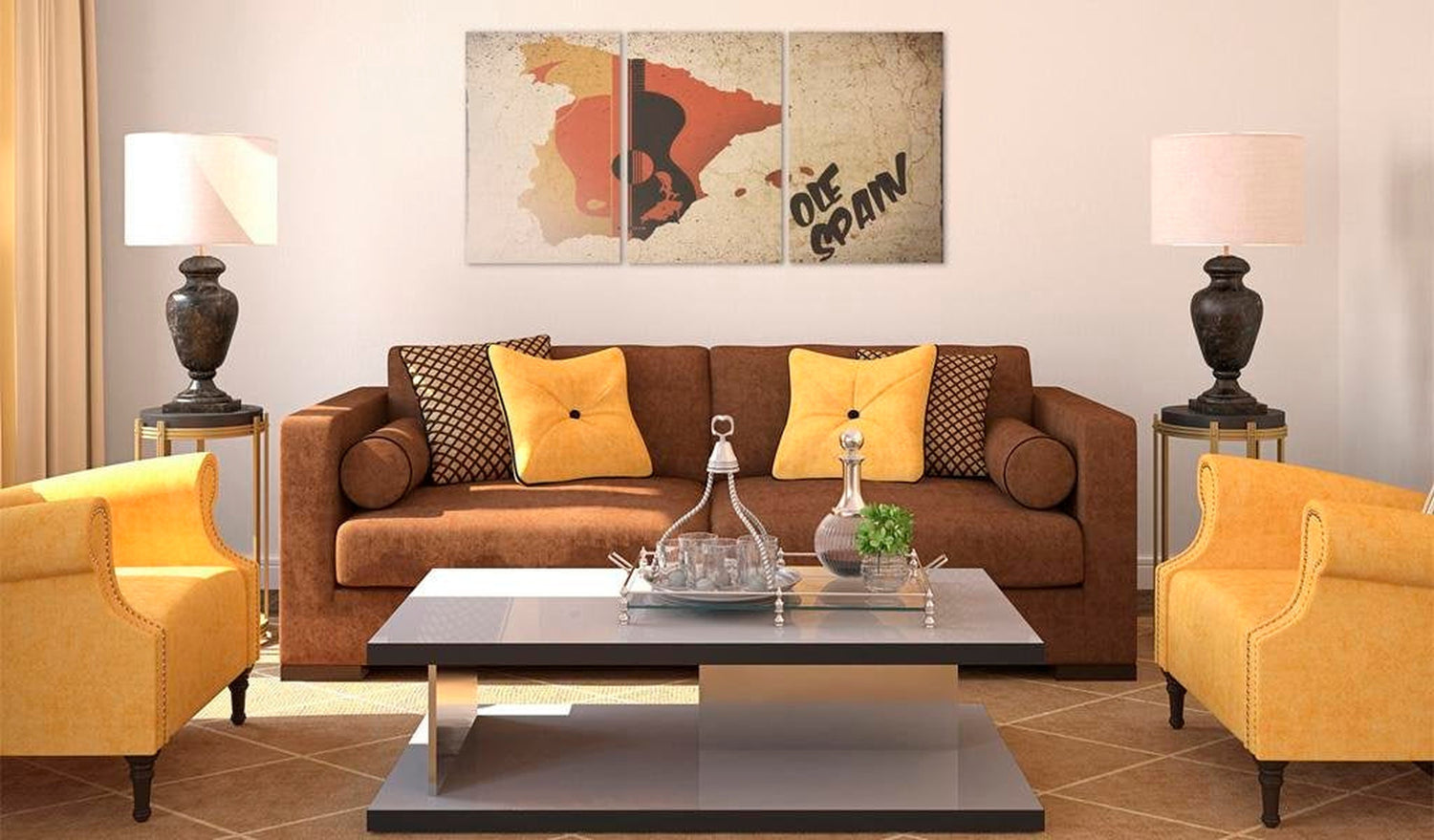 Stretched Canvas World Map Art - Spain: Guitar And Flamenco-Tiptophomedecor