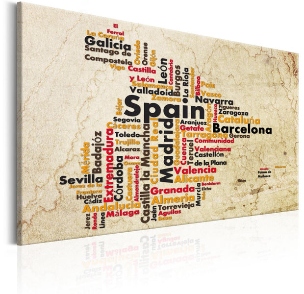Stretched Canvas World Map Art - Spanish Cities (Es)-Tiptophomedecor