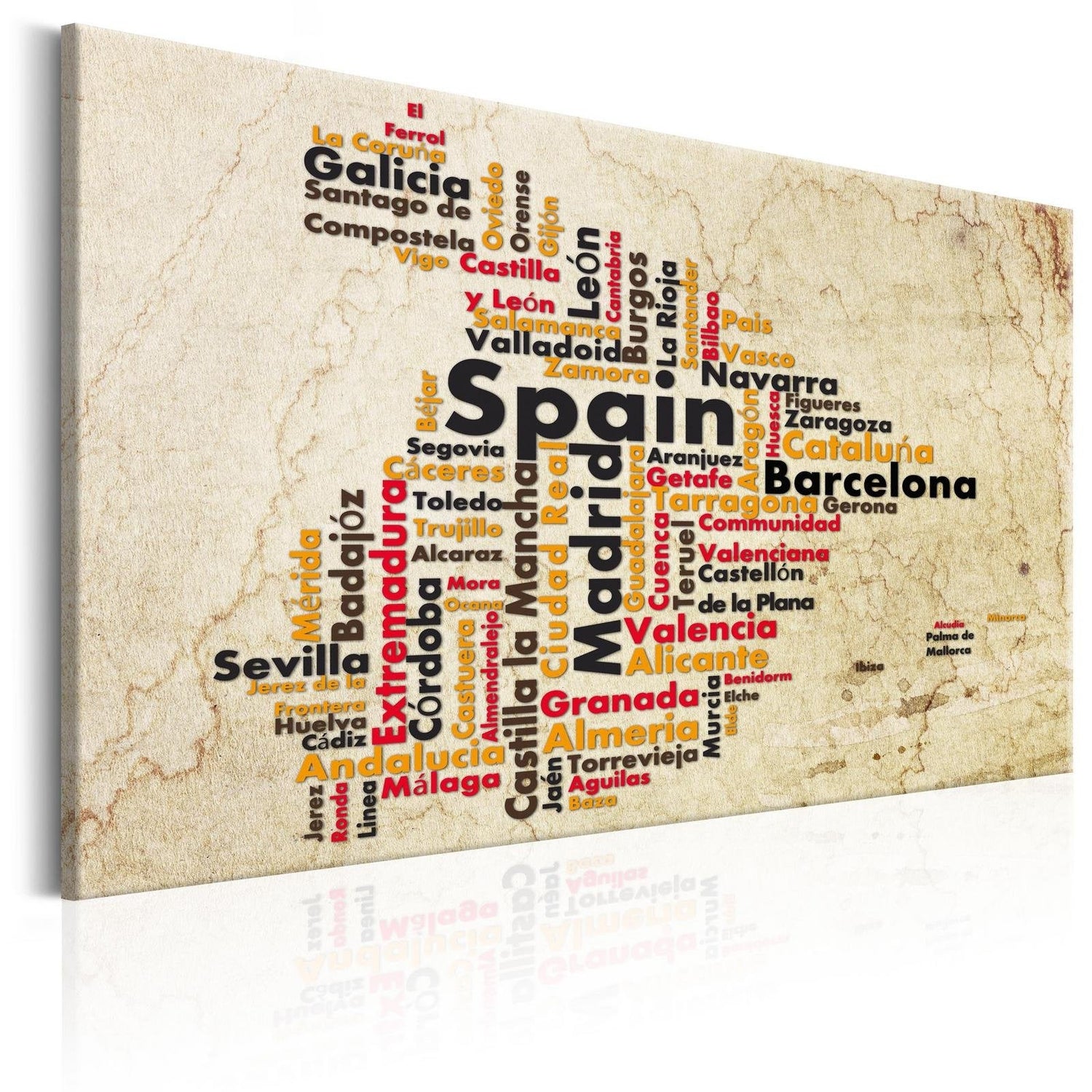 Stretched Canvas World Map Art - Spanish Cities (Es)-Tiptophomedecor