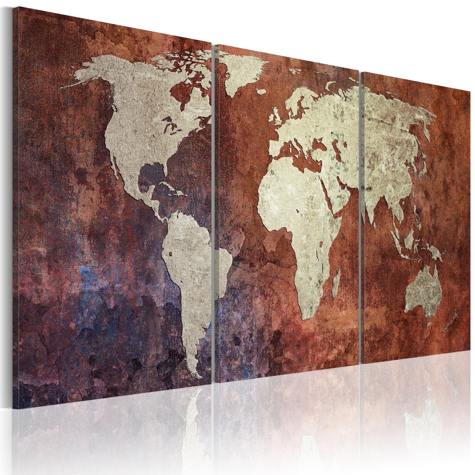Stretched Canvas World Map Art - Steel Continents-Tiptophomedecor