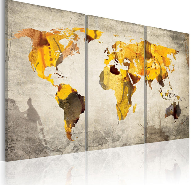 Stretched Canvas World Map Art - Sunny Continents - Triptych-Tiptophomedecor