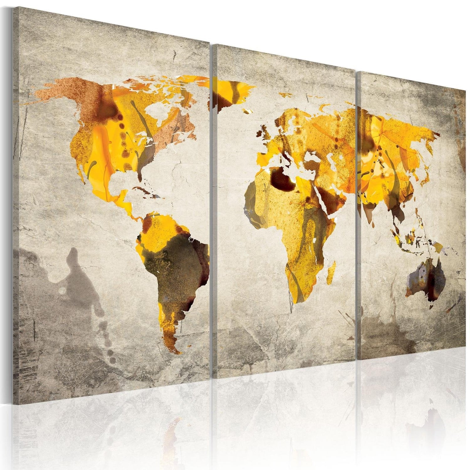 Stretched Canvas World Map Art - Sunny Continents - Triptych-Tiptophomedecor