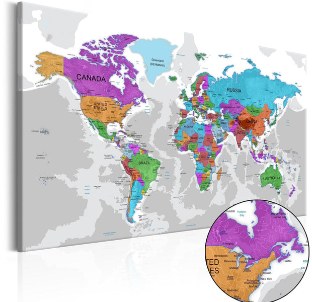 Stretched Canvas World Map Art - Territory Of Colours-Tiptophomedecor