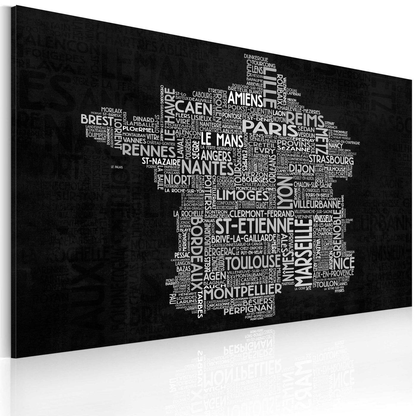 Stretched Canvas World Map Art - Text Map Of France On The Black Background-Tiptophomedecor