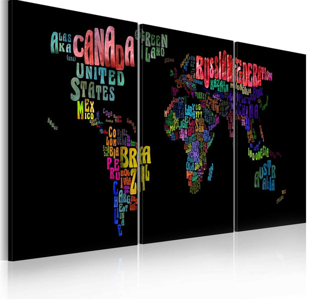Stretched Canvas World Map Art - Text Map Of The World-Tiptophomedecor