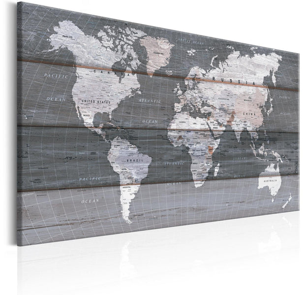 Stretched Canvas World Map Art - The Grey Earth-Tiptophomedecor