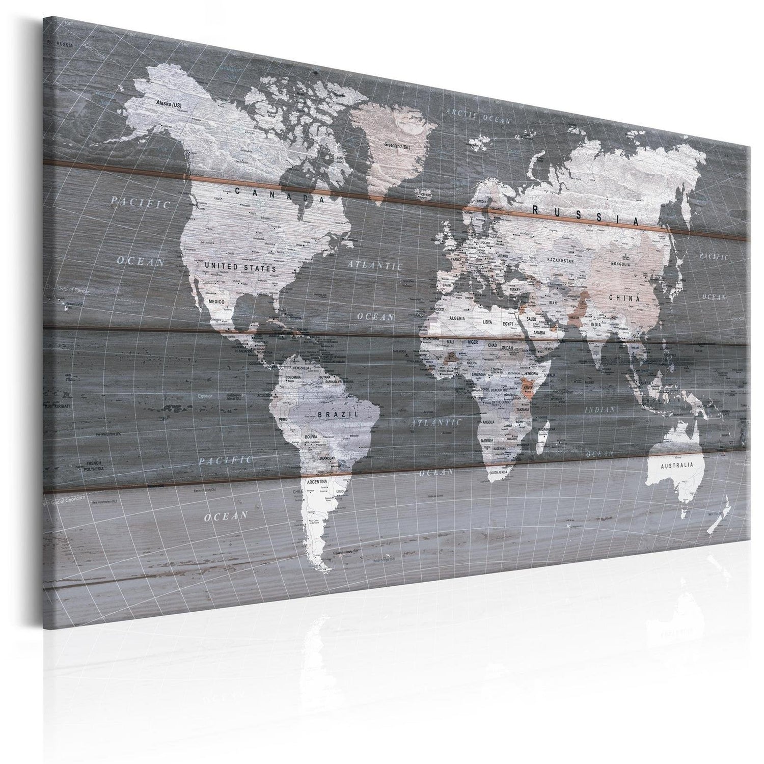 Stretched Canvas World Map Art - The Grey Earth-Tiptophomedecor