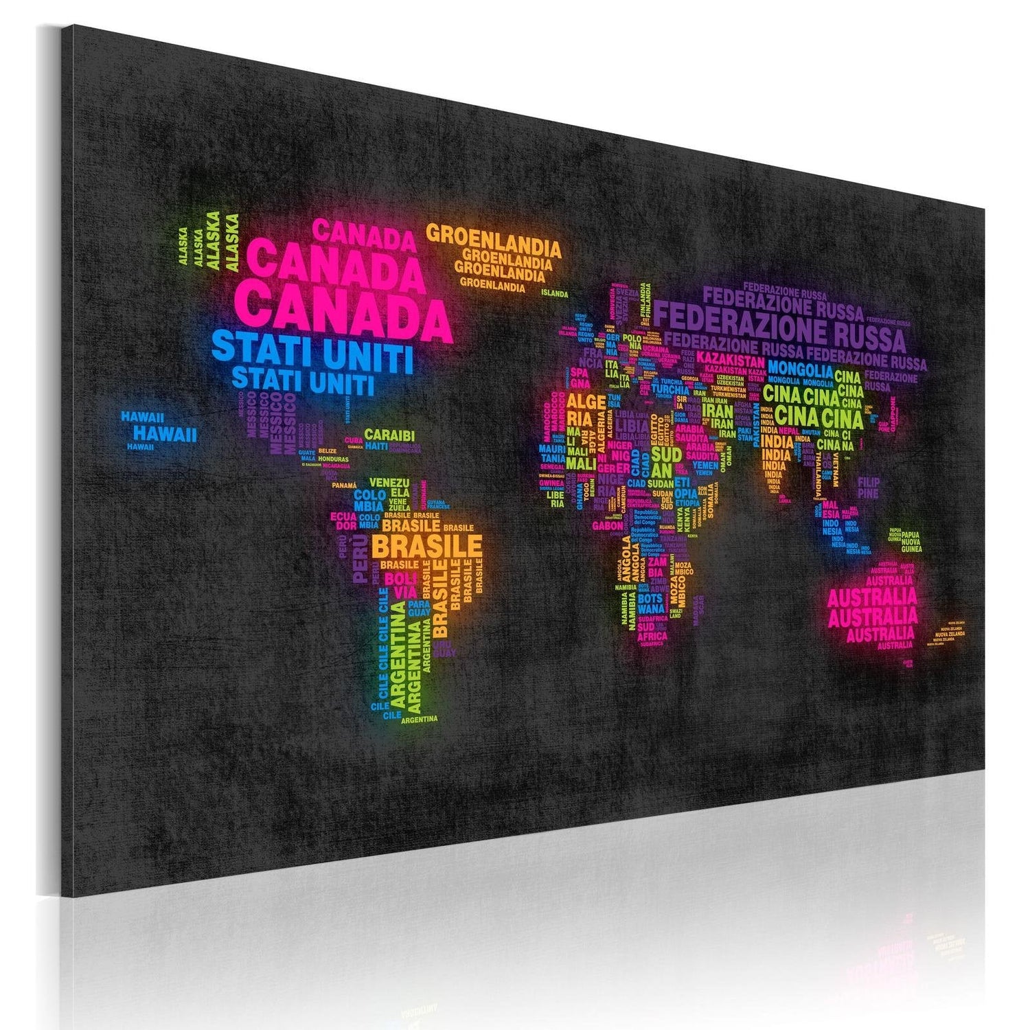 Stretched Canvas World Map Art - The Map Of The World - Italian Names Of Countries-Tiptophomedecor