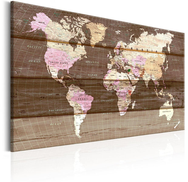 Stretched Canvas World Map Art - The Wooden World-Tiptophomedecor