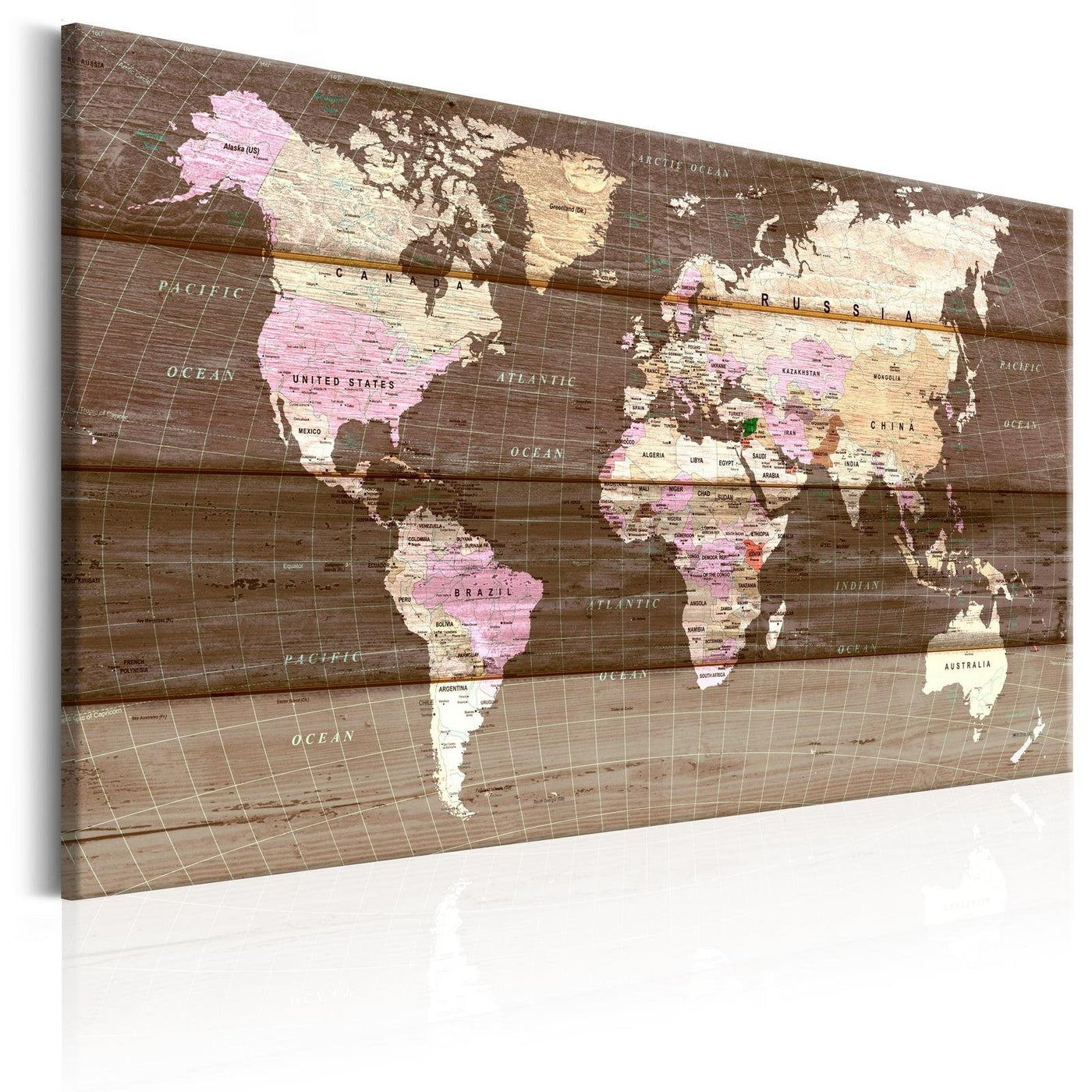 Stretched Canvas World Map Art - The Wooden World-Tiptophomedecor