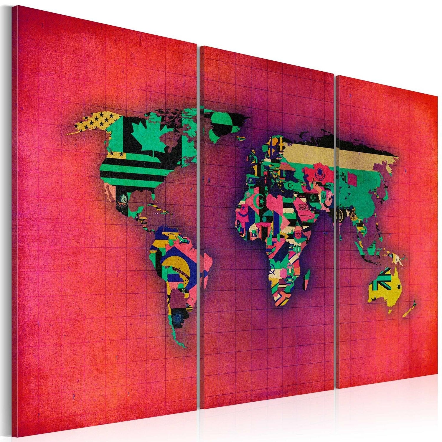Stretched Canvas World Map Art - The World Is Mine - Triptych-Tiptophomedecor