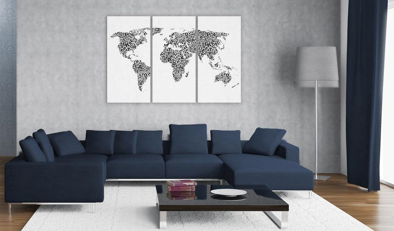 Stretched Canvas World Map Art - The World Map - Alphabet 3 Piece-Tiptophomedecor