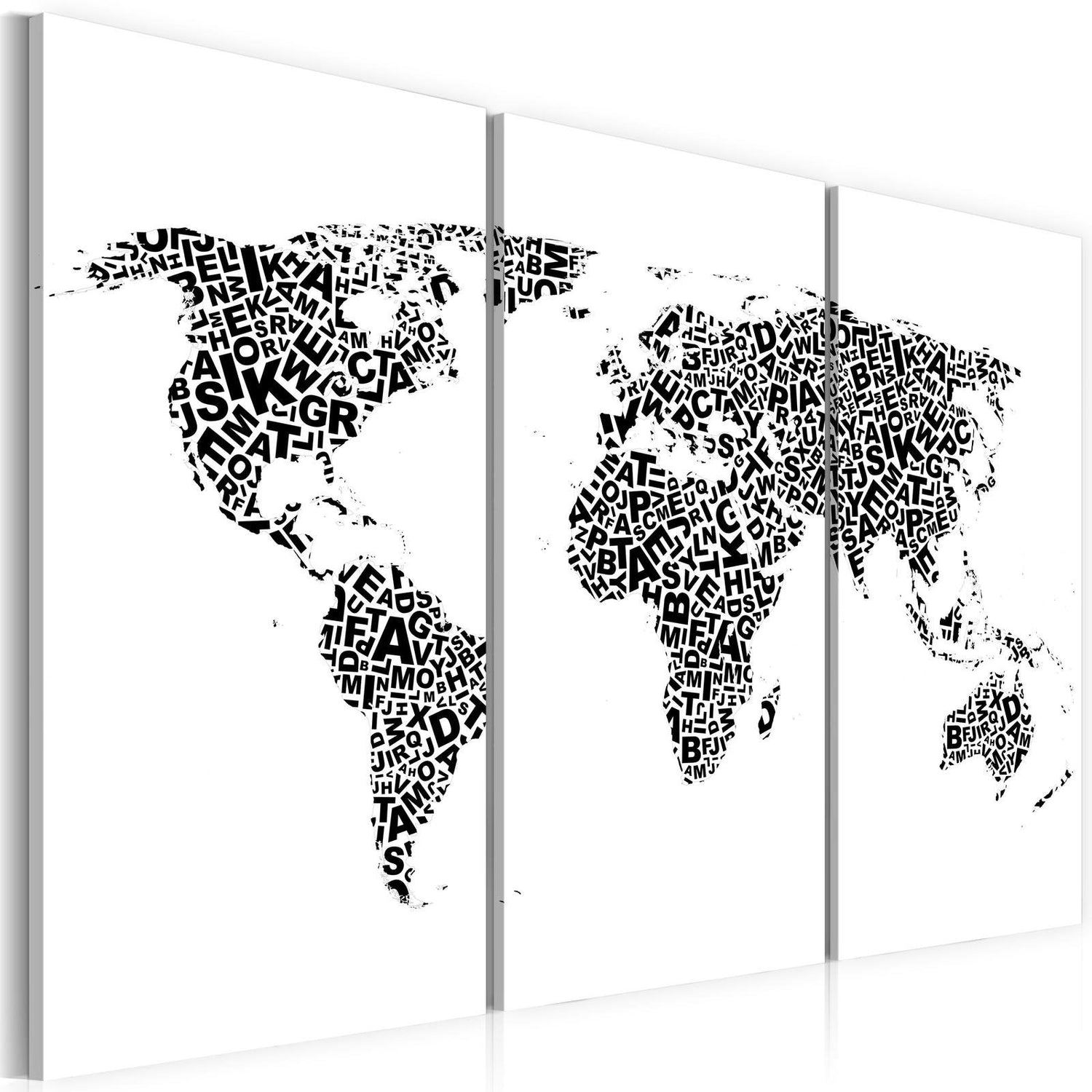 Stretched Canvas World Map Art - The World Map - Alphabet - Triptych-Tiptophomedecor