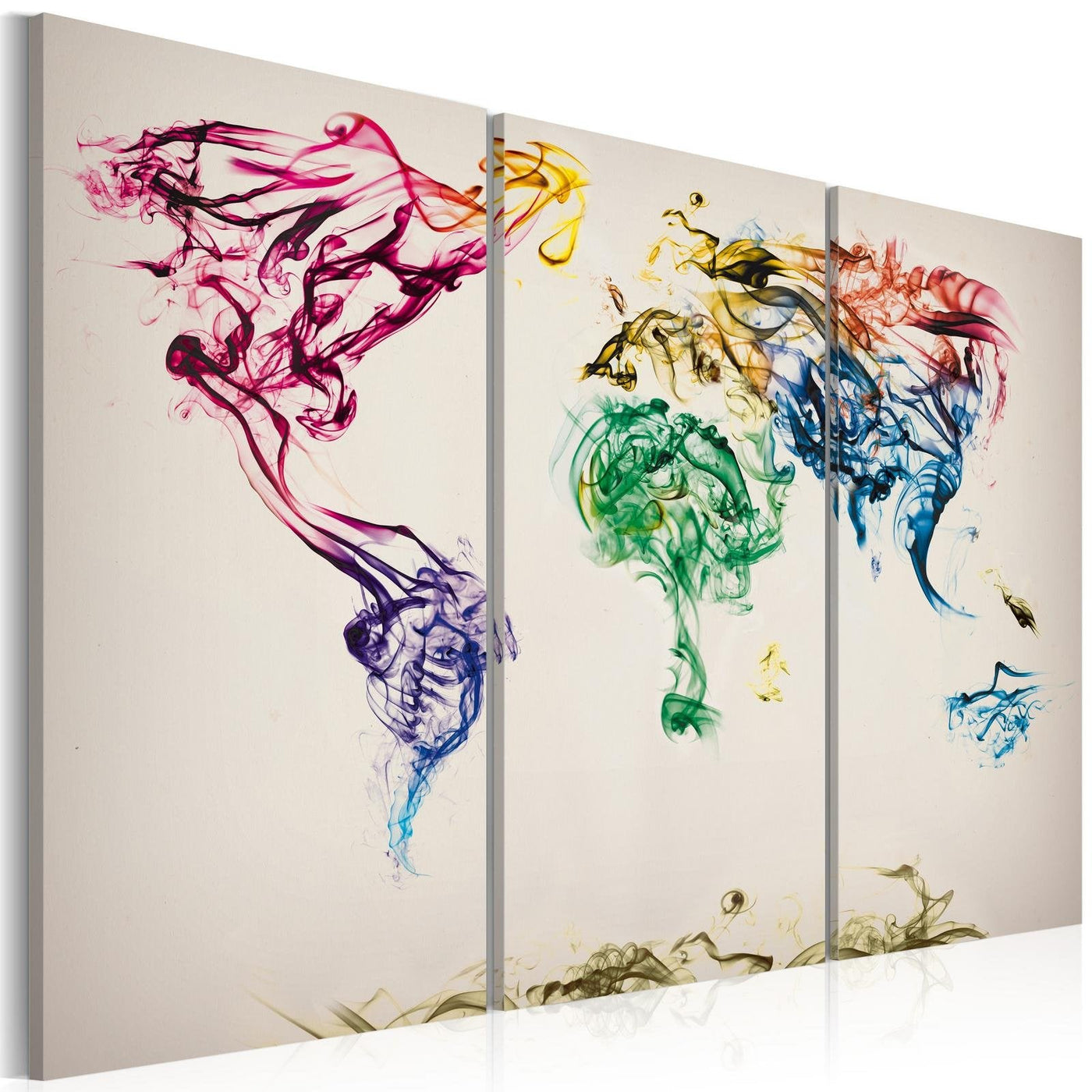Stretched Canvas World Map Art - The World Map - Colored Smoke Trails - Triptych-Tiptophomedecor