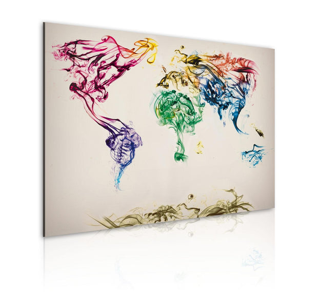 Stretched Canvas World Map Art - The World Map - Colored Smoke Trails-Tiptophomedecor