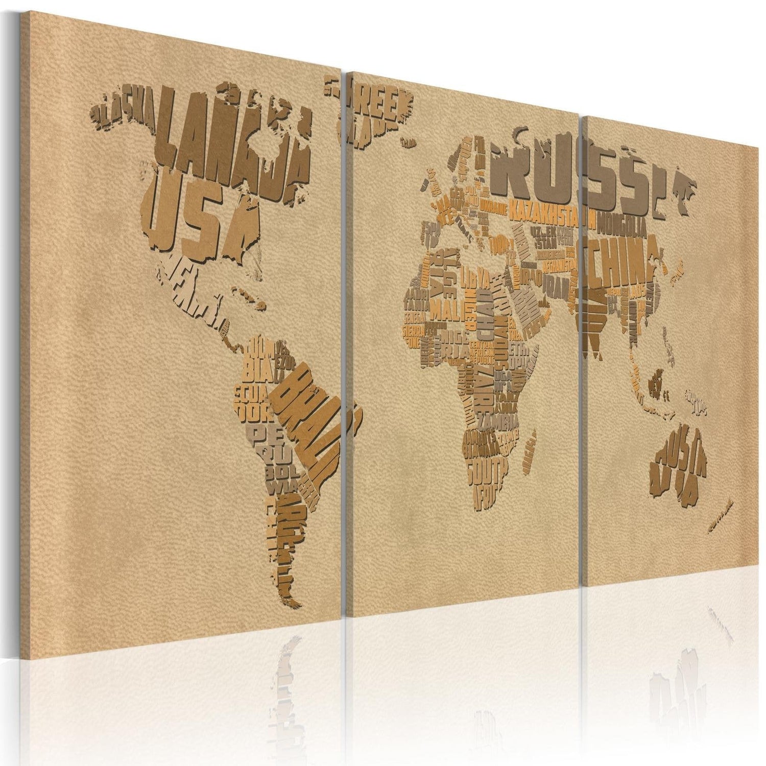 Stretched Canvas World Map Art - The World Map In Beige And Brown-Tiptophomedecor